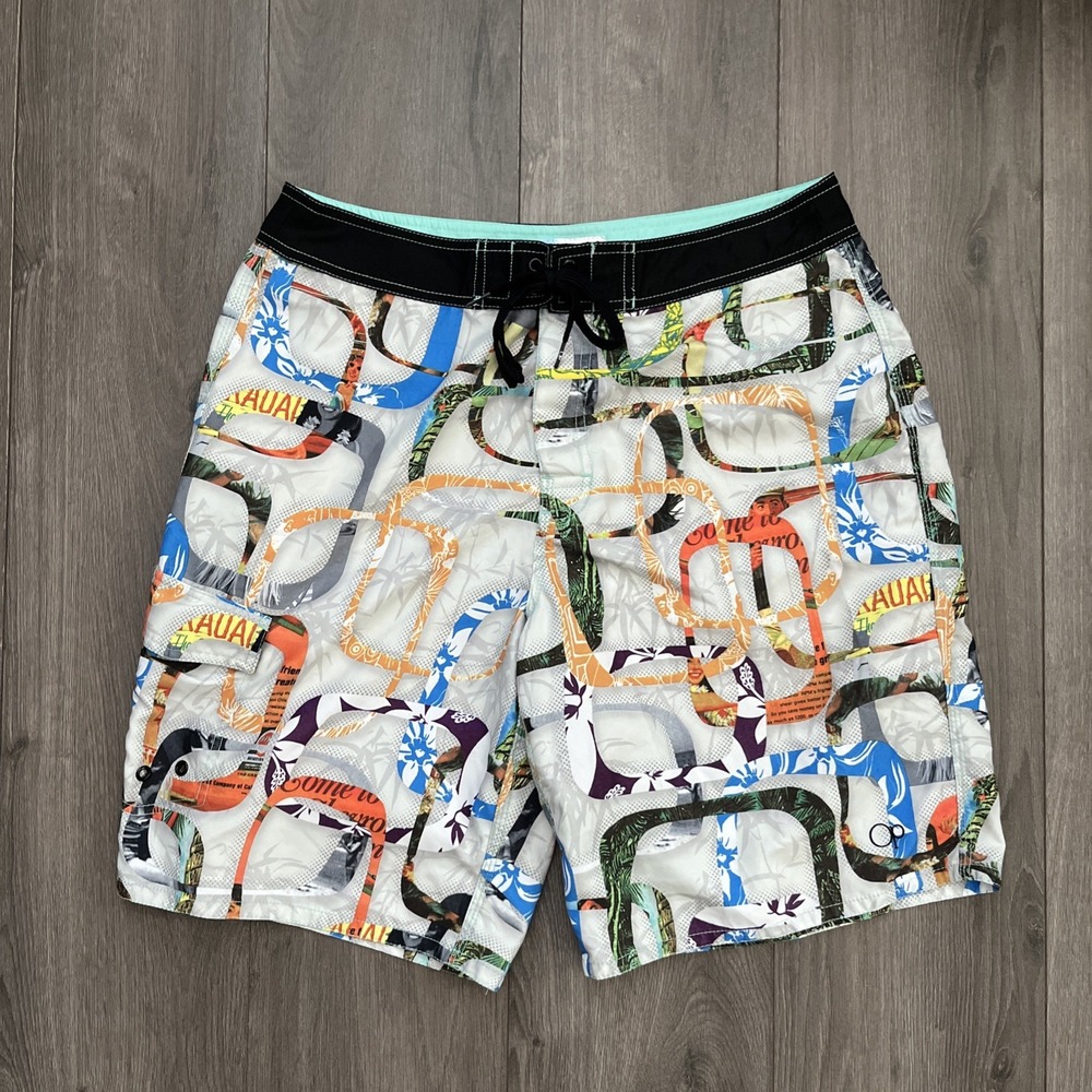 OP Ocean Pacific Mens 34 Boardshorts Multicolor Interlocking O Graphic